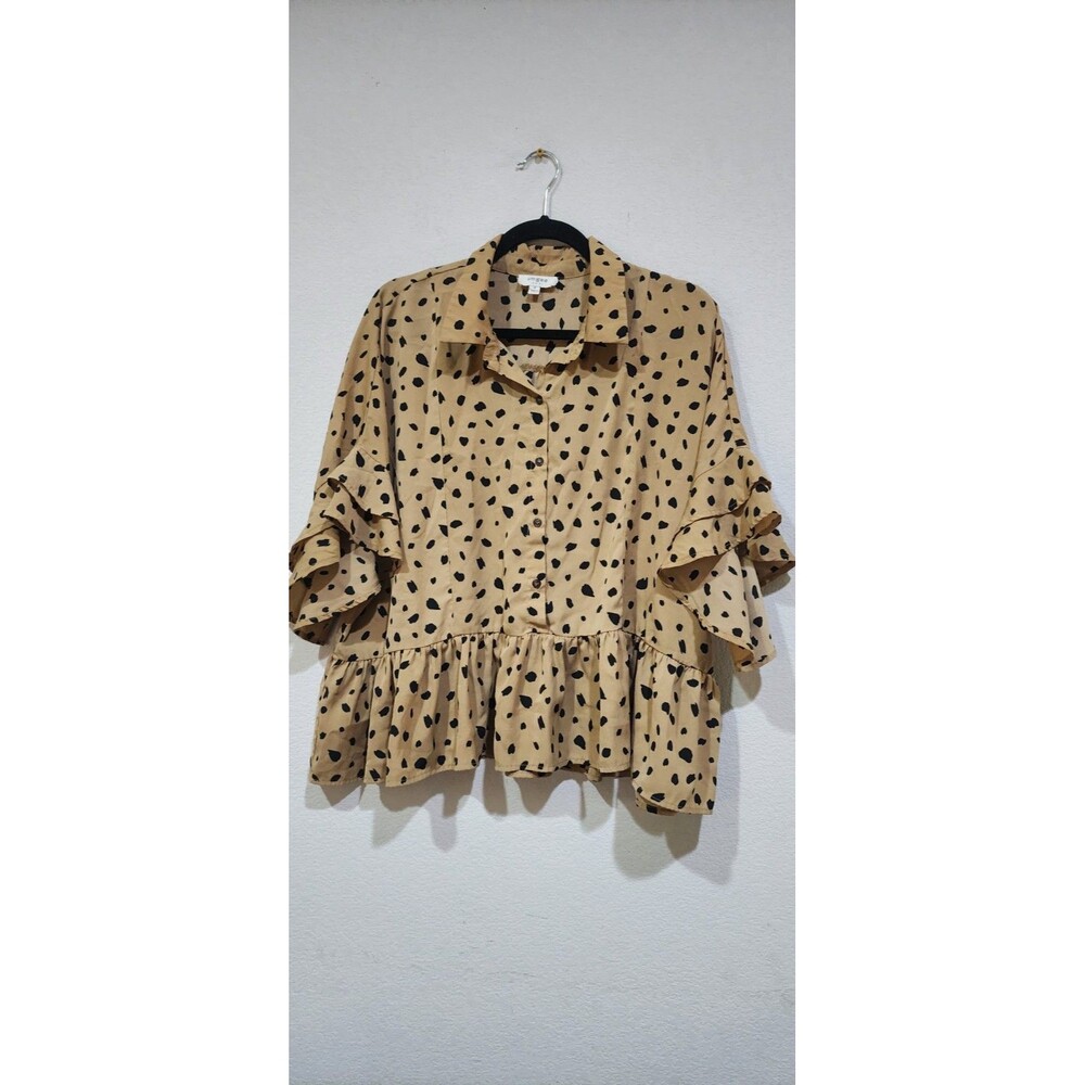 Umgee Leopard Print Oversized Dolman Sleeve Button Down Tunic Top Size M